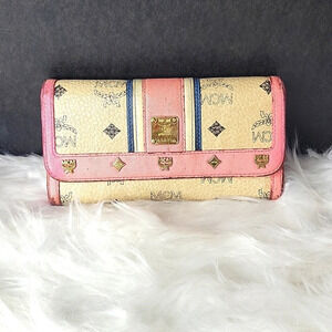 MCM Trifold Beige and Pink Long Wallet‎